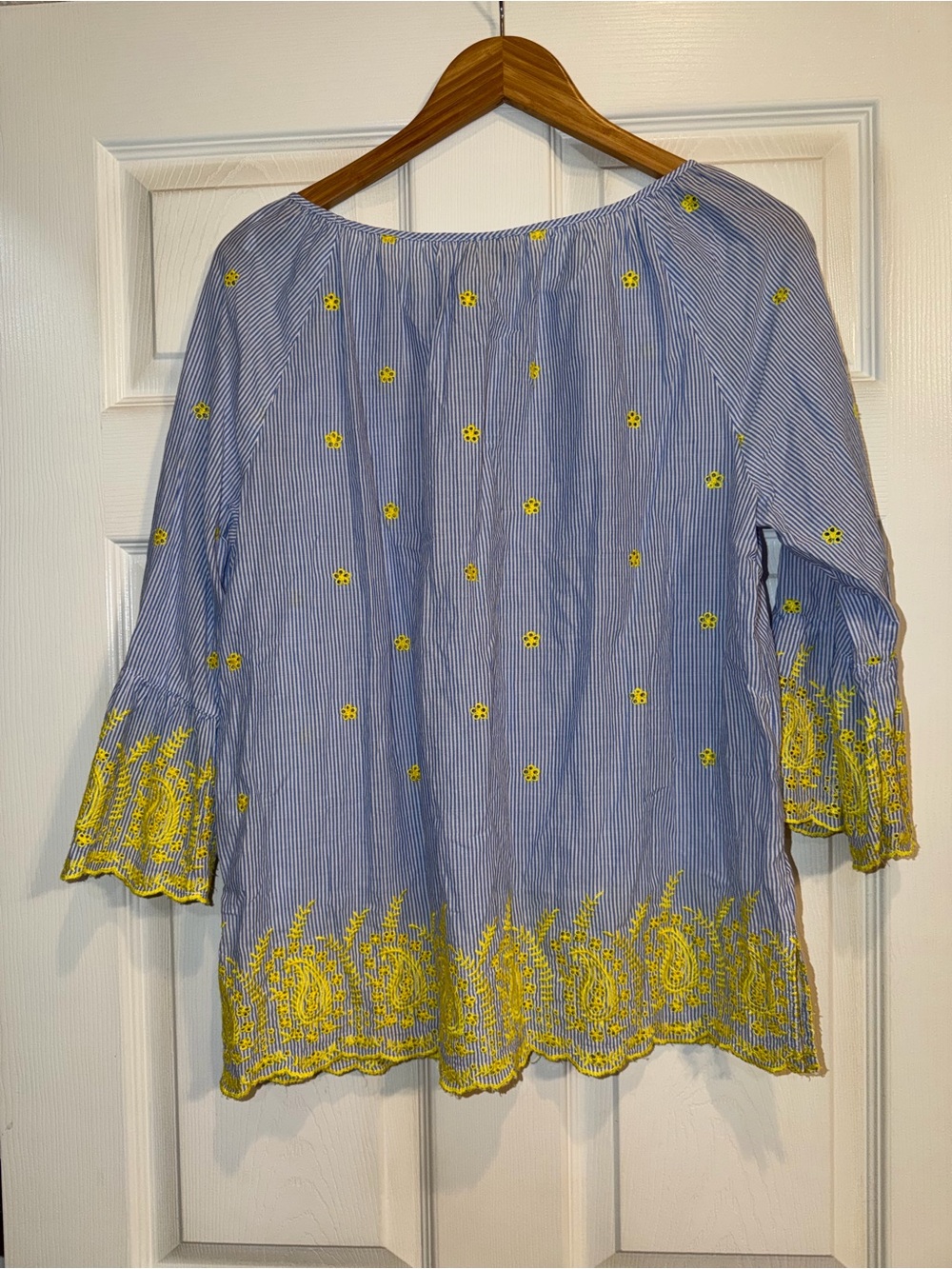Ruby Rd. Light Blue Blouse with Yellow Embroidery. EUC - Picture 4 of 6